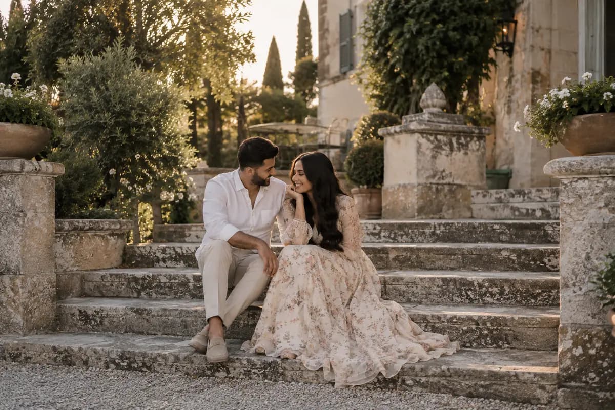 Couple on villa steps